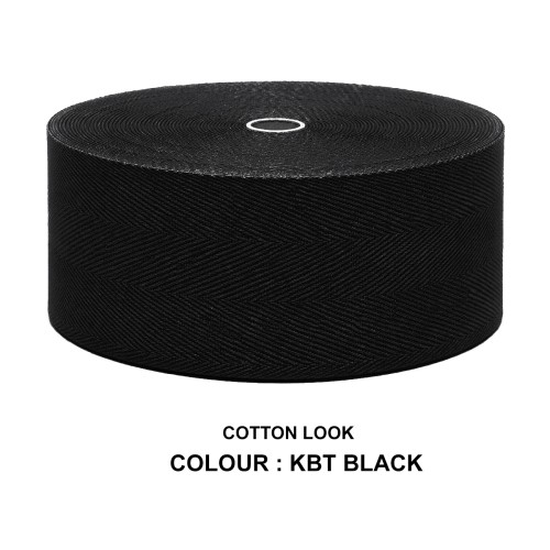 Cotton Look Stair Runner & Carpet Edge Binding Tape 120mm - Herringbone - Black - Polyester