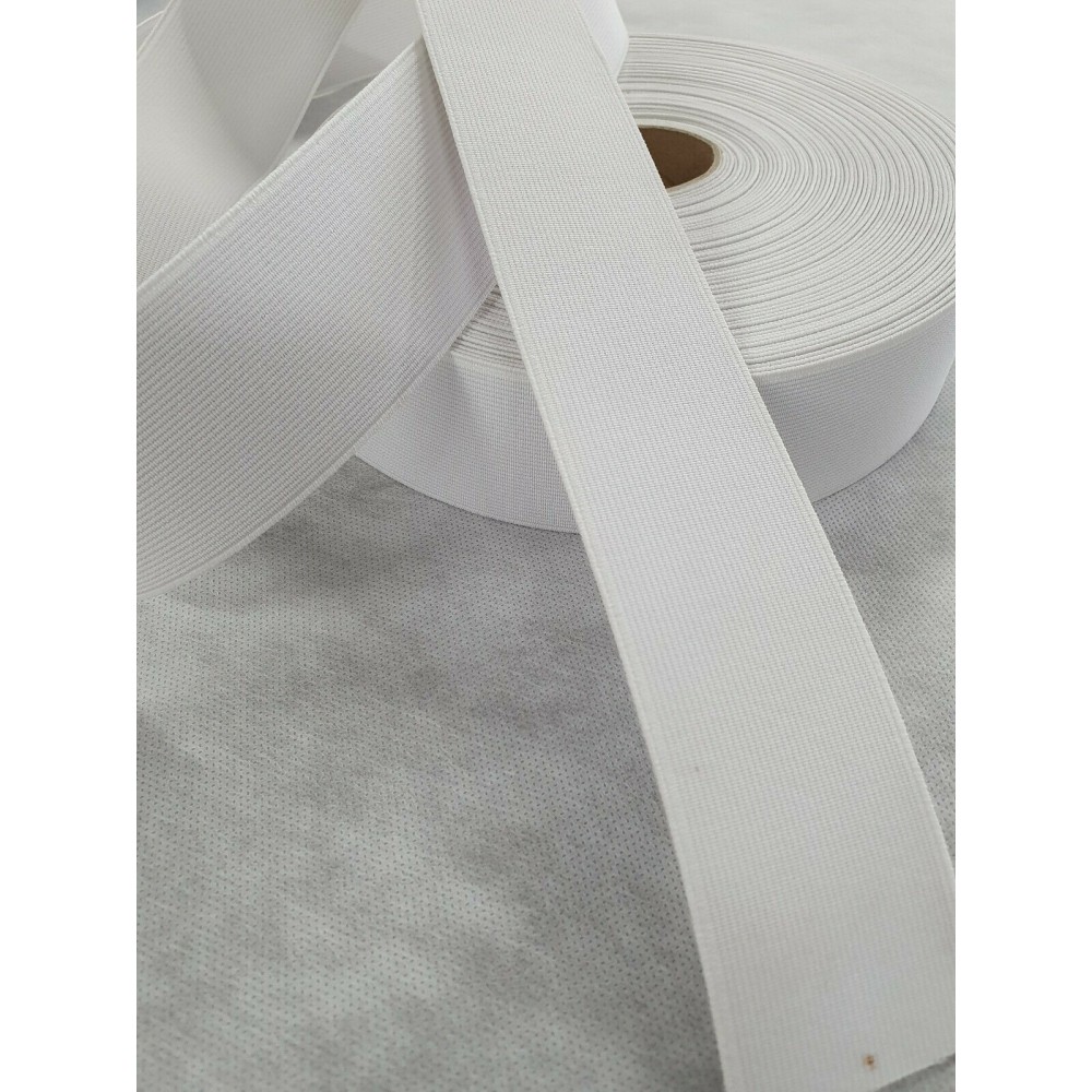 White flat elastic 50mm wide x 25mtr Roll (KBT-N2021/00002022-W) £1.25