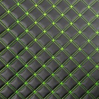 Double Box Quilted Vinyl Fabric - Green Stitch