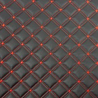 Double Box Quilted Vinyl Fabric - Red Stitch