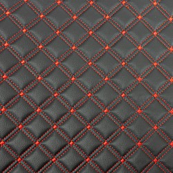 Double Box Quilted Vinyl Fabric - Red Stitch