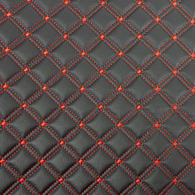 Double Box Quilted Vinyl Fabric - Red Stitch