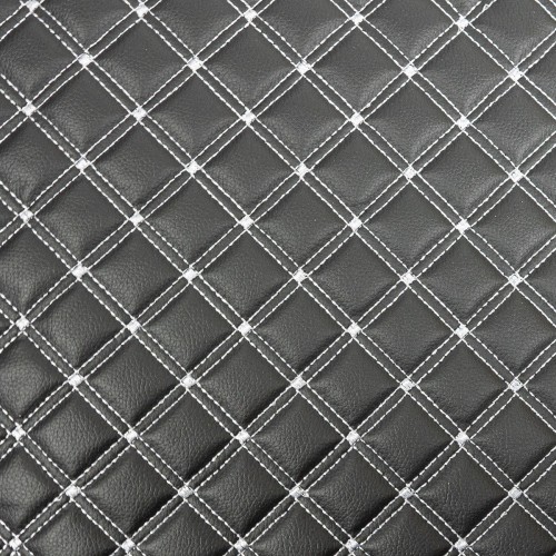 Double Box Quilted Vinyl Fabric - White Stitch