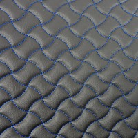 Wave Quilted Vinyl Fabric - Blue Stitch