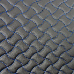 Wave Quilted Vinyl Fabric - Blue Stitch