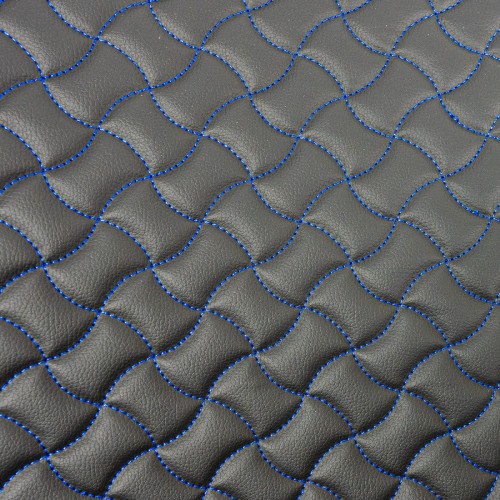 Wave Quilted Vinyl Fabric - Blue Stitch