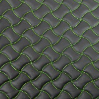 Wave Quilted Vinyl Fabric - Green Stitch