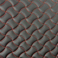 Wave Quilted Vinyl Fabric - Red Stitch