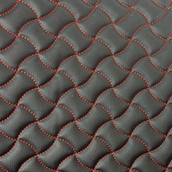 Wave Quilted Vinyl Fabric - Red Stitch