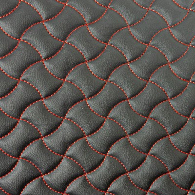 Wave Quilted Vinyl Fabric - Red Stitch